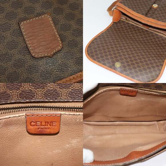 CELINE Macadam Canvas Shoulder Bag Pvc Leather Brown Gold - Picture 11 of 12